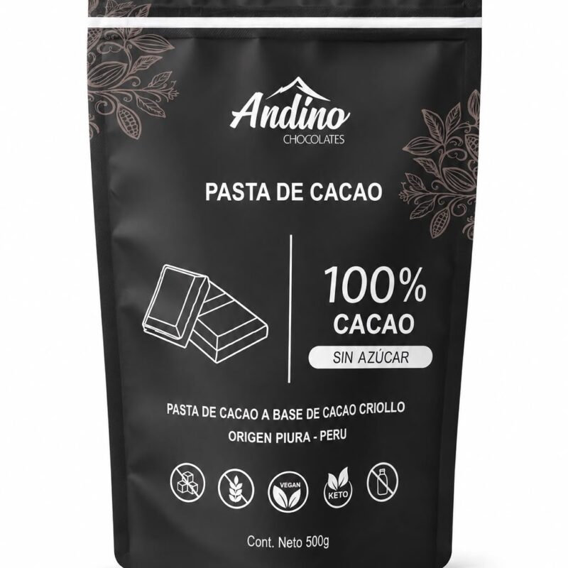 Chocolate Andino Pasta de Cacao 100% a base de cacao criollo 500g